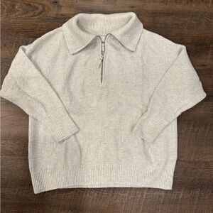 Aerie Light Gray Waffle Knit women’s oversized Quarter-Zip Sweater small